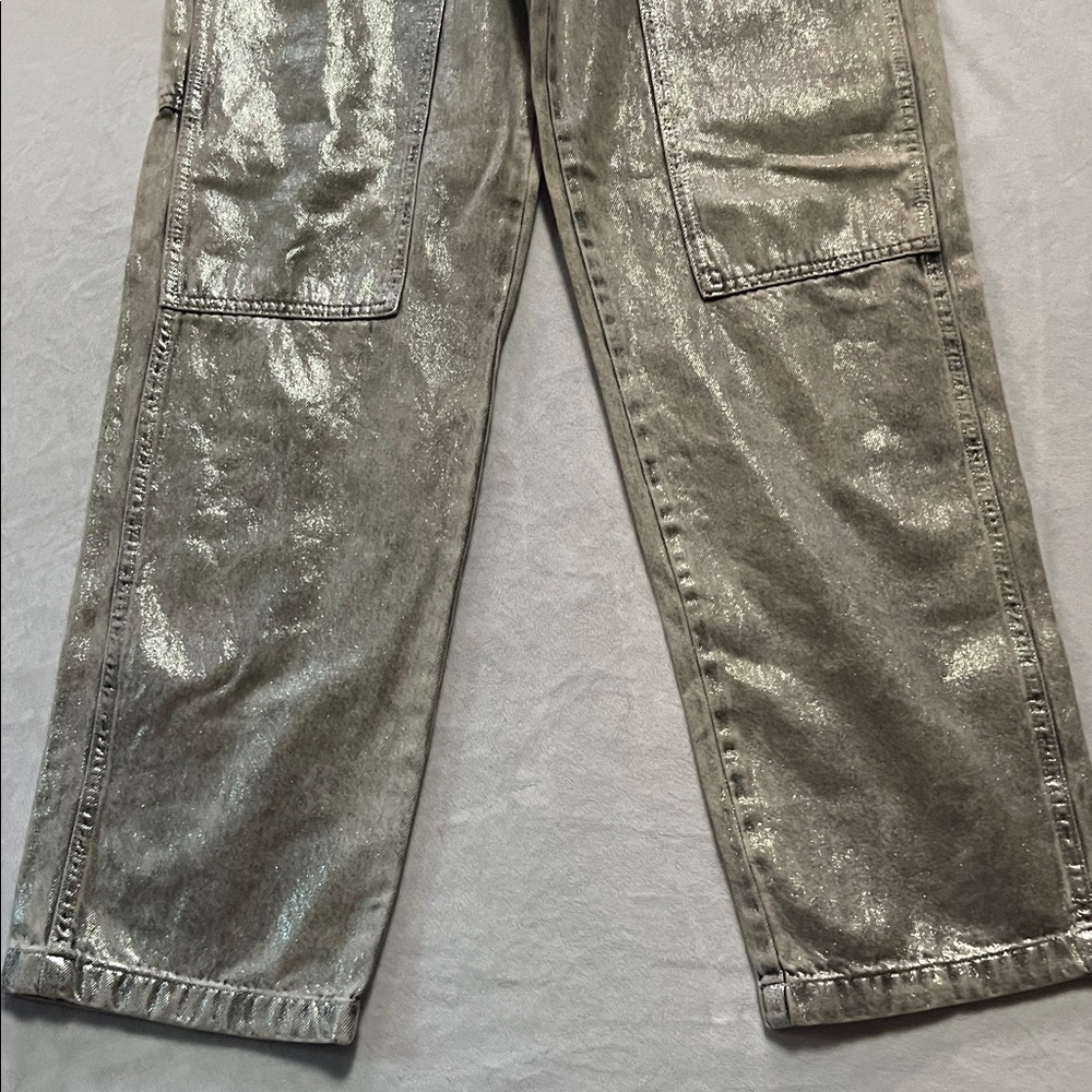 All Saints mia met Talia cargo Jean pants metallic silver cyber chic Coachella - Picture 8 of 13